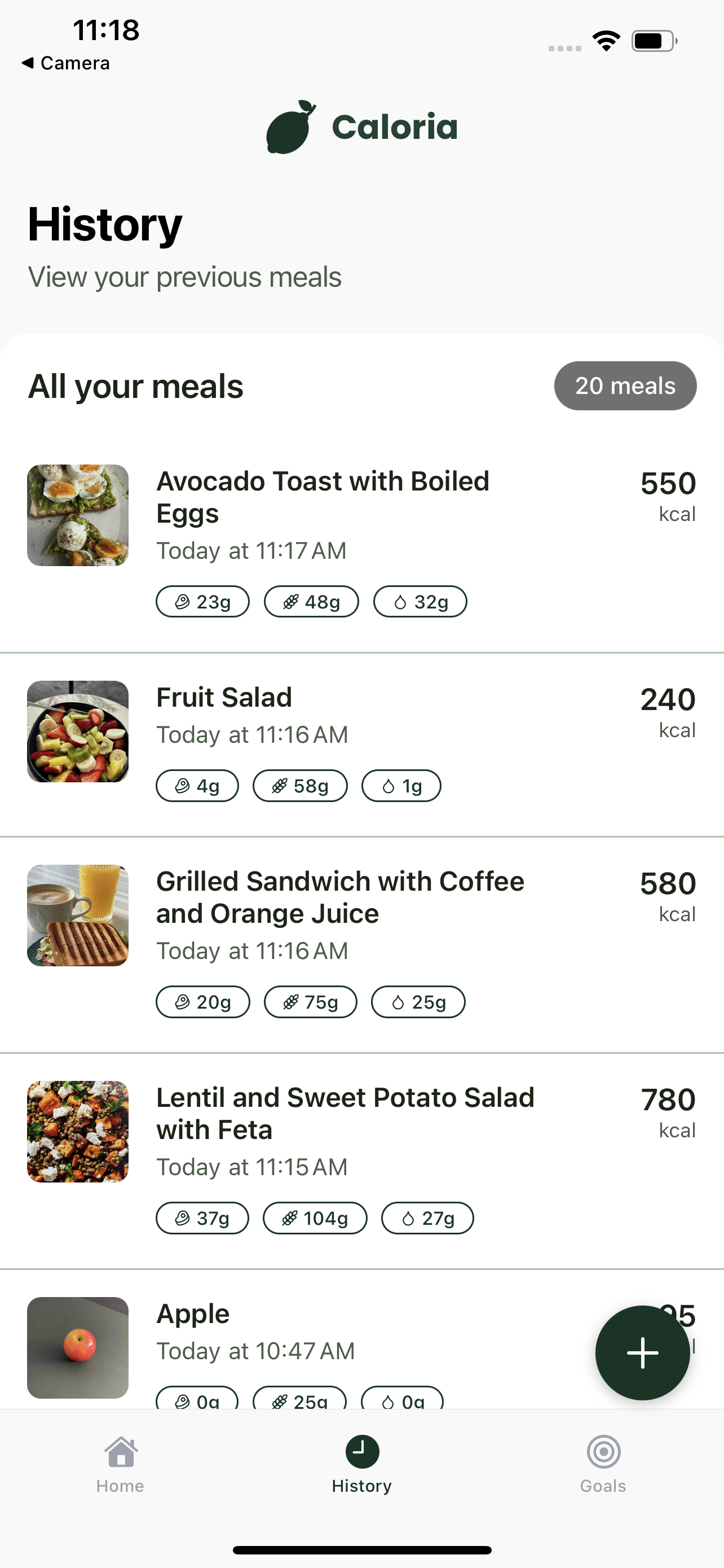 Track your meal history