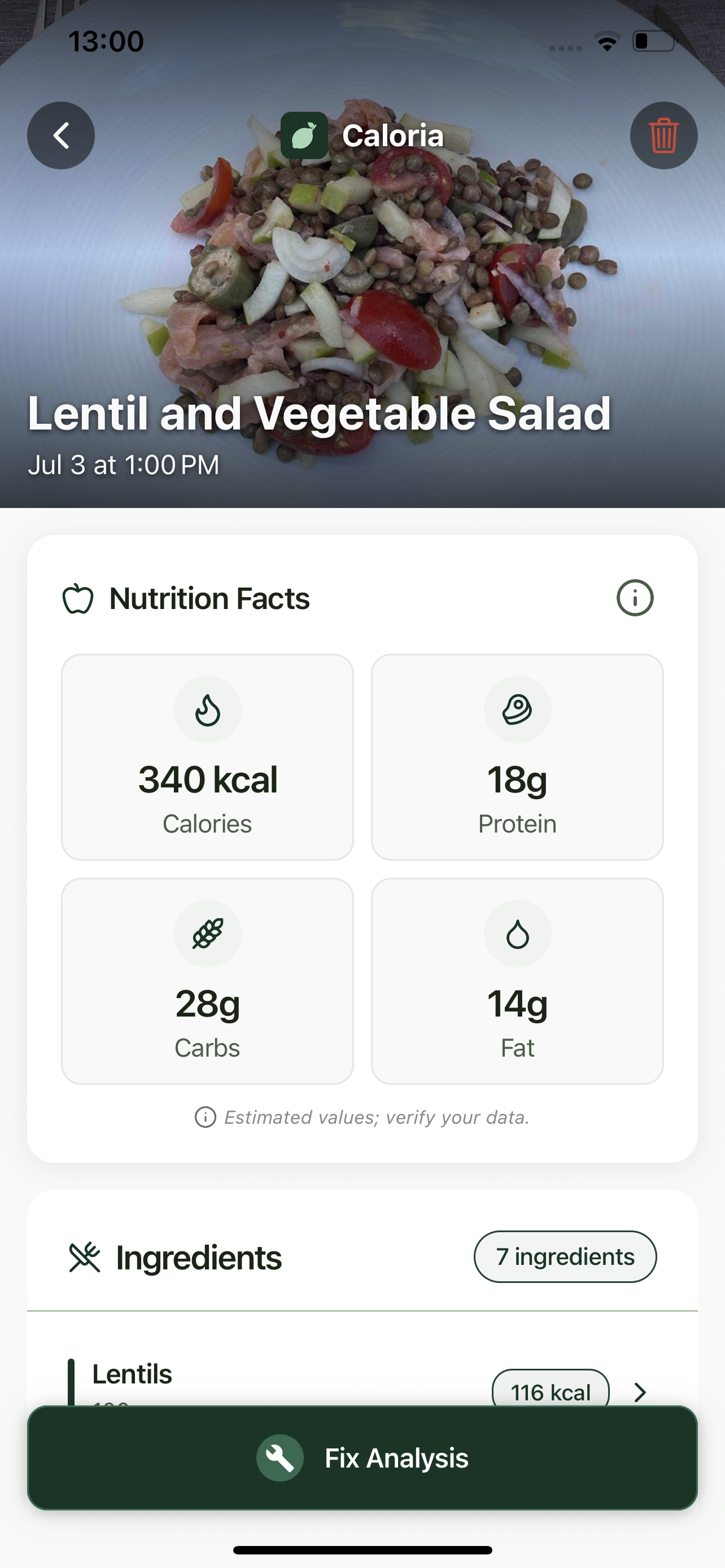 See all your nutrients in detail
